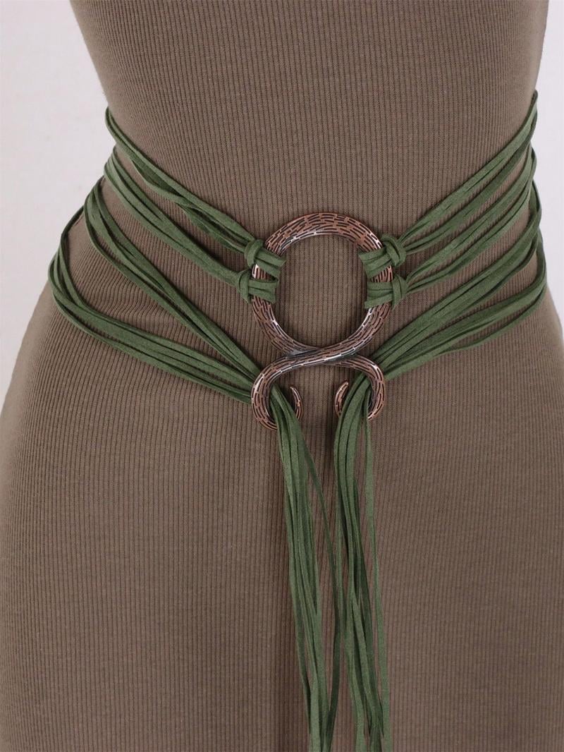 Medieval Viking Braided Leather Belt Set, with Ring Buckle & Tassel Decorations, Halloween Cosplay Costume Accessories for Men Women