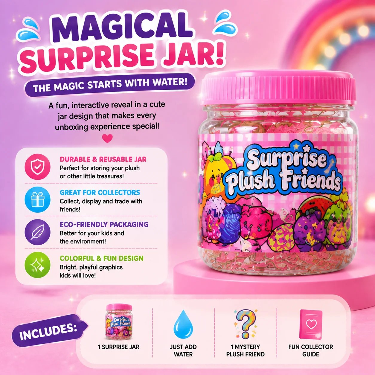 Reusable magical surprise plush jar