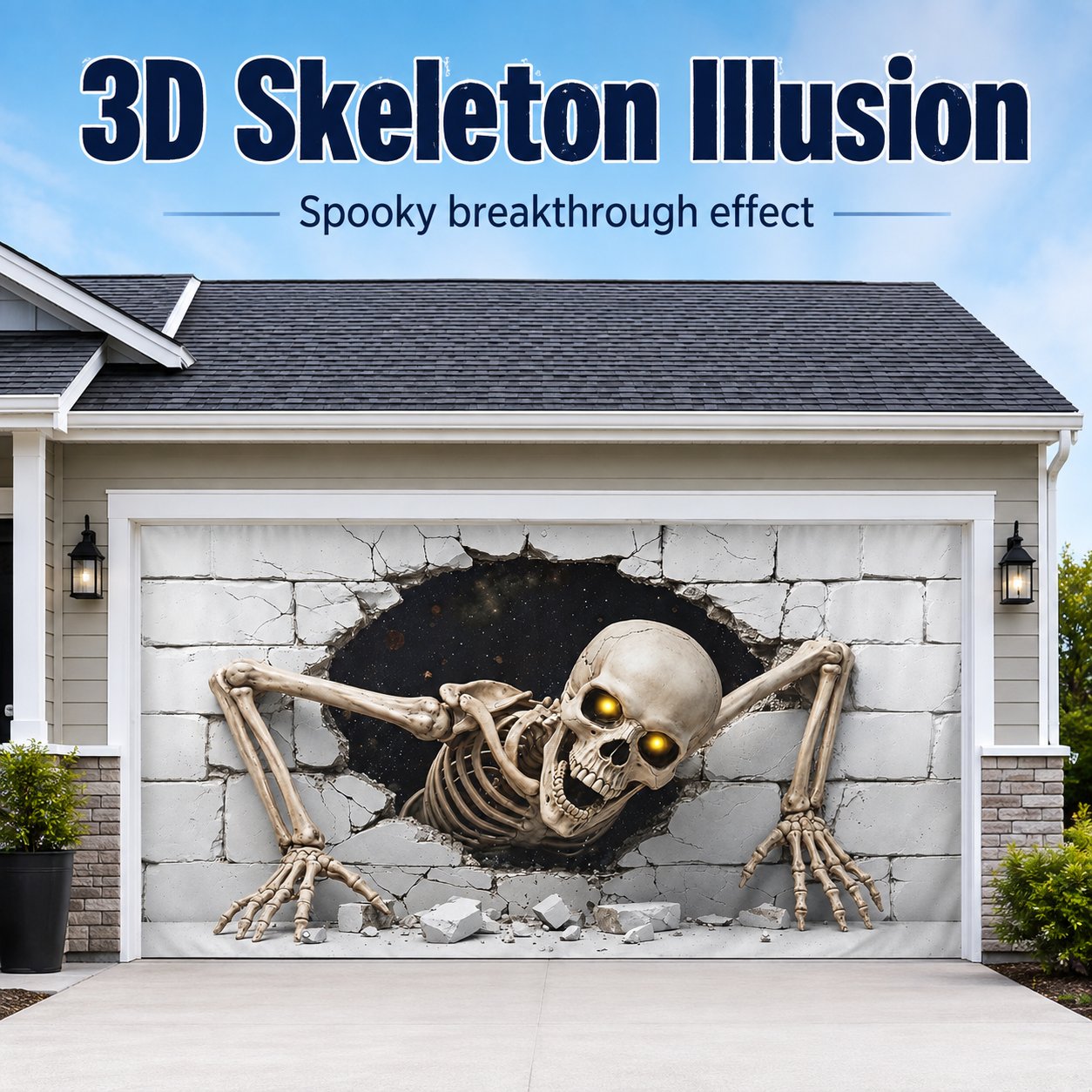 3D skeleton illusion Halloween garage door decoration