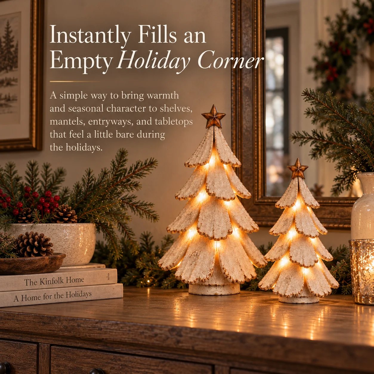 Vintage lighted trees filling an empty holiday corner