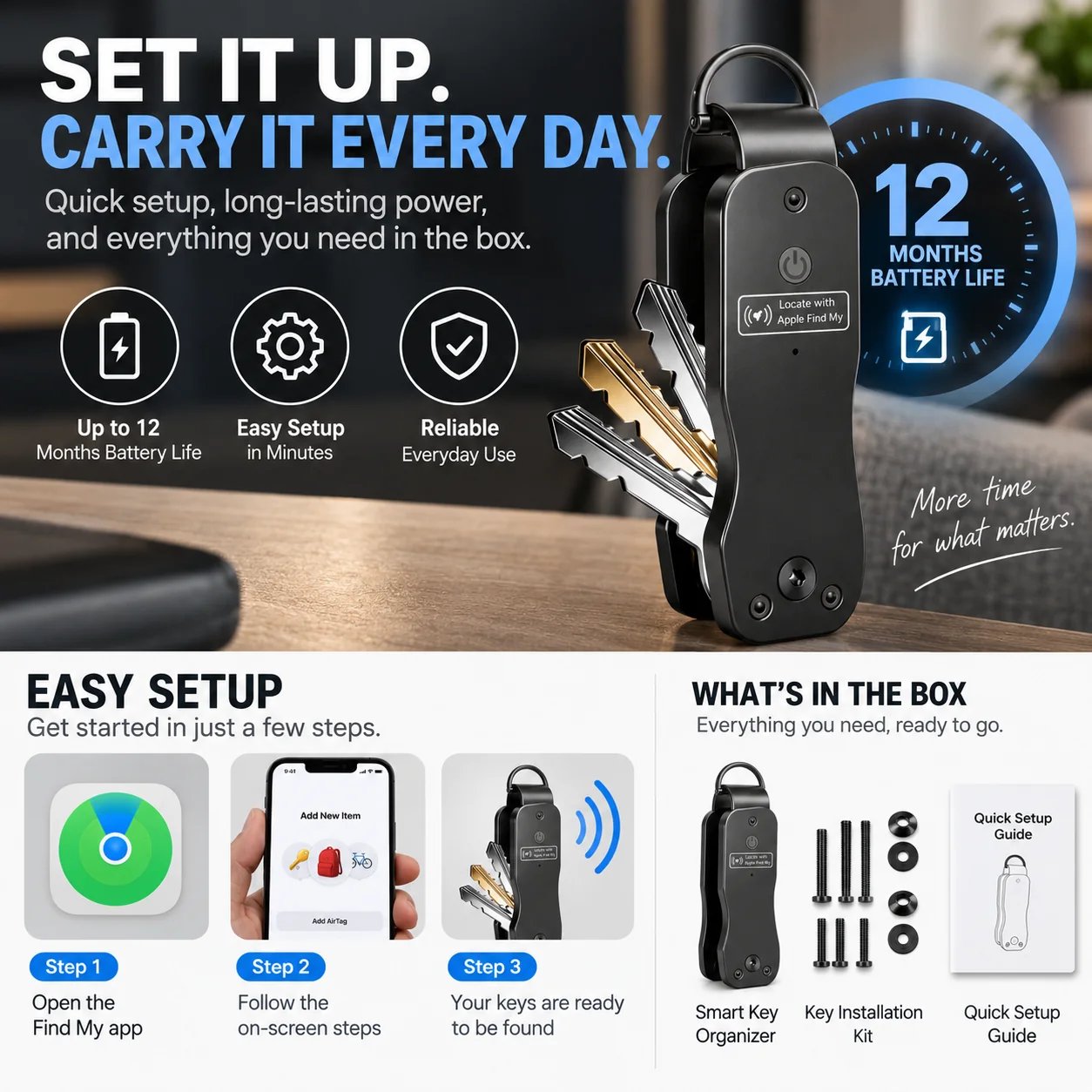 Smart key organizer setup battery life and included installation kit Smart key organizer setup battery life and included installation kit