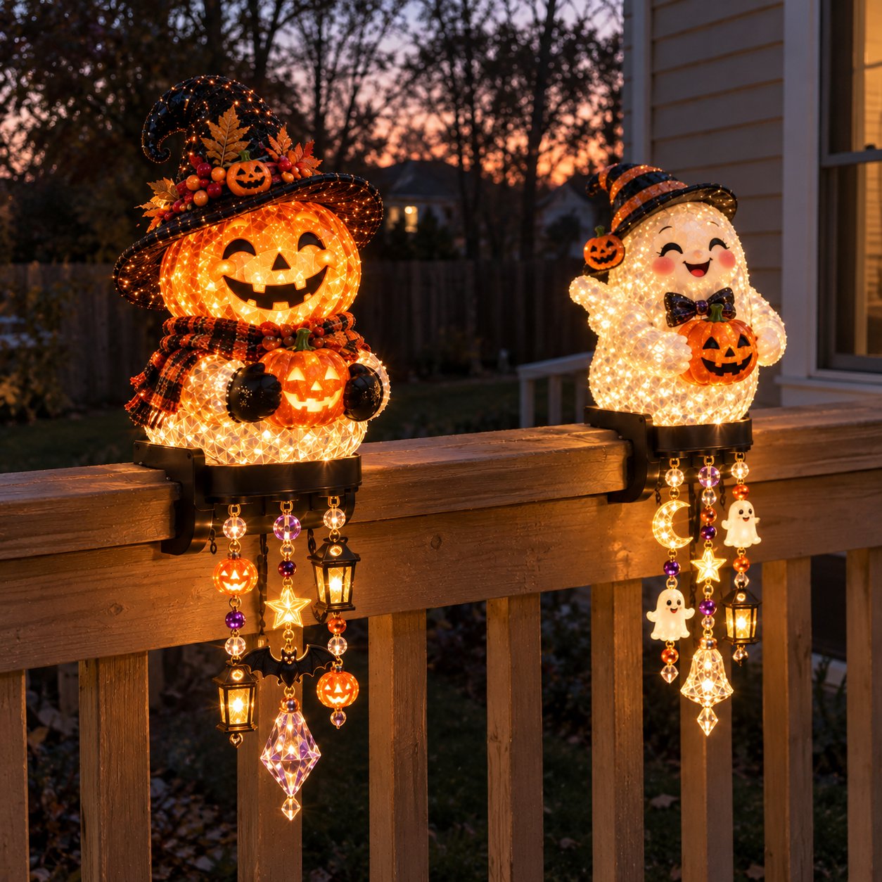 Friendly ghost Halloween railing decoration