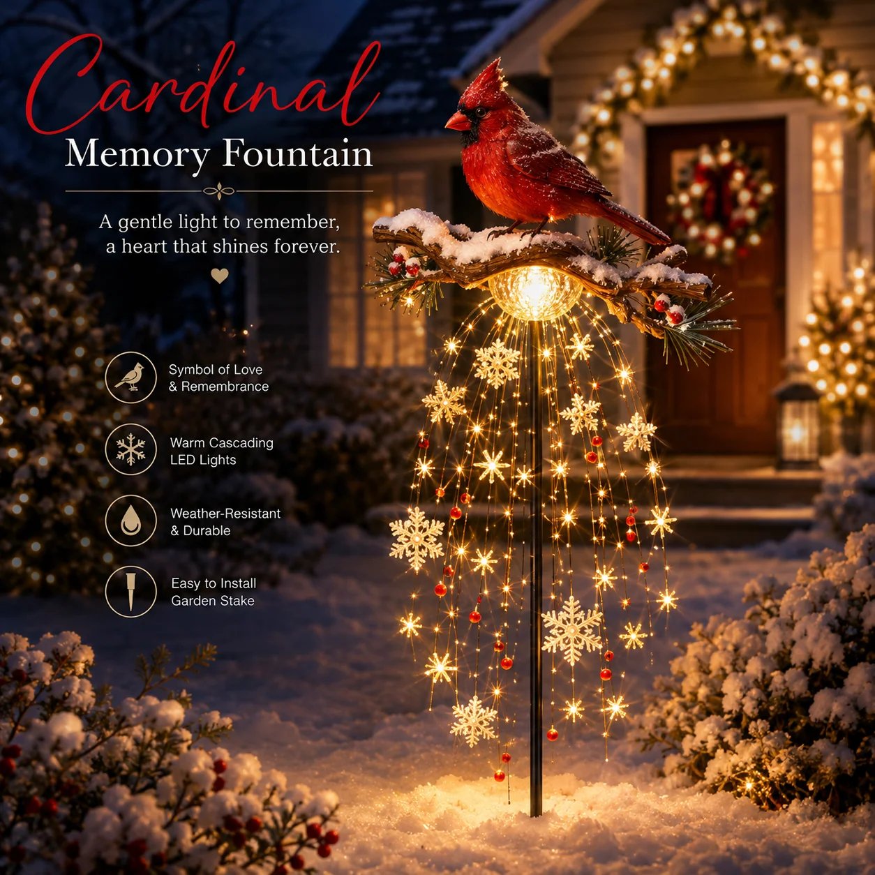 Cardinal Memory Fountain Christmas garden decoration