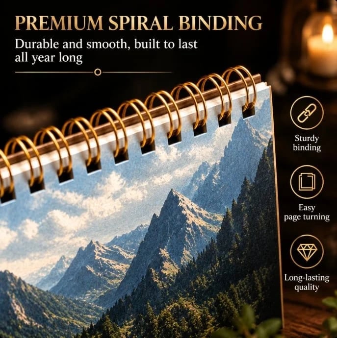 Close view of premium spiral calendar binding