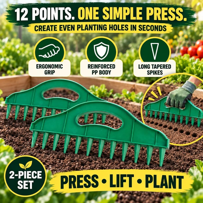 🌱 2-Pack Garden Seed Spacing Tool – Multi-Row Soil Dibbler &amp; Furrow Maker