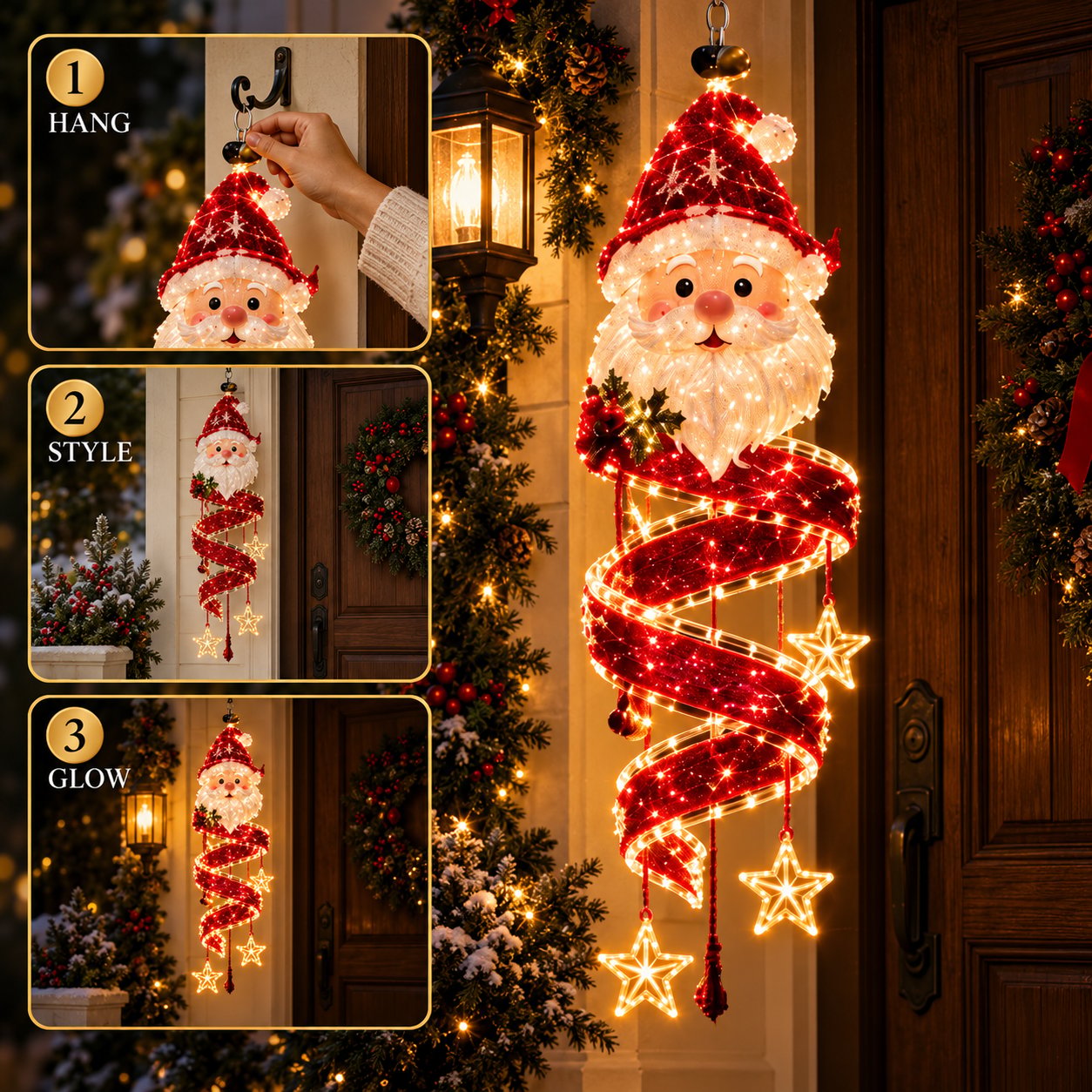 Three simple steps to hang, style and illuminate the Santa Spiral light