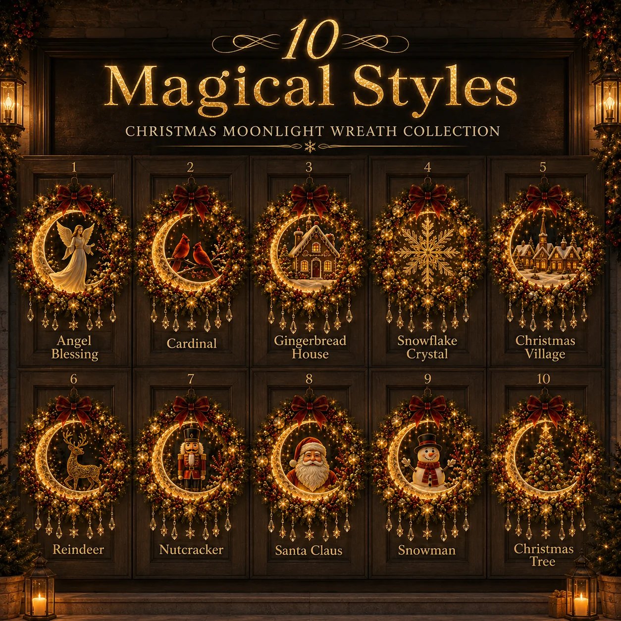 10 Christmas Moonlight Wreath styles