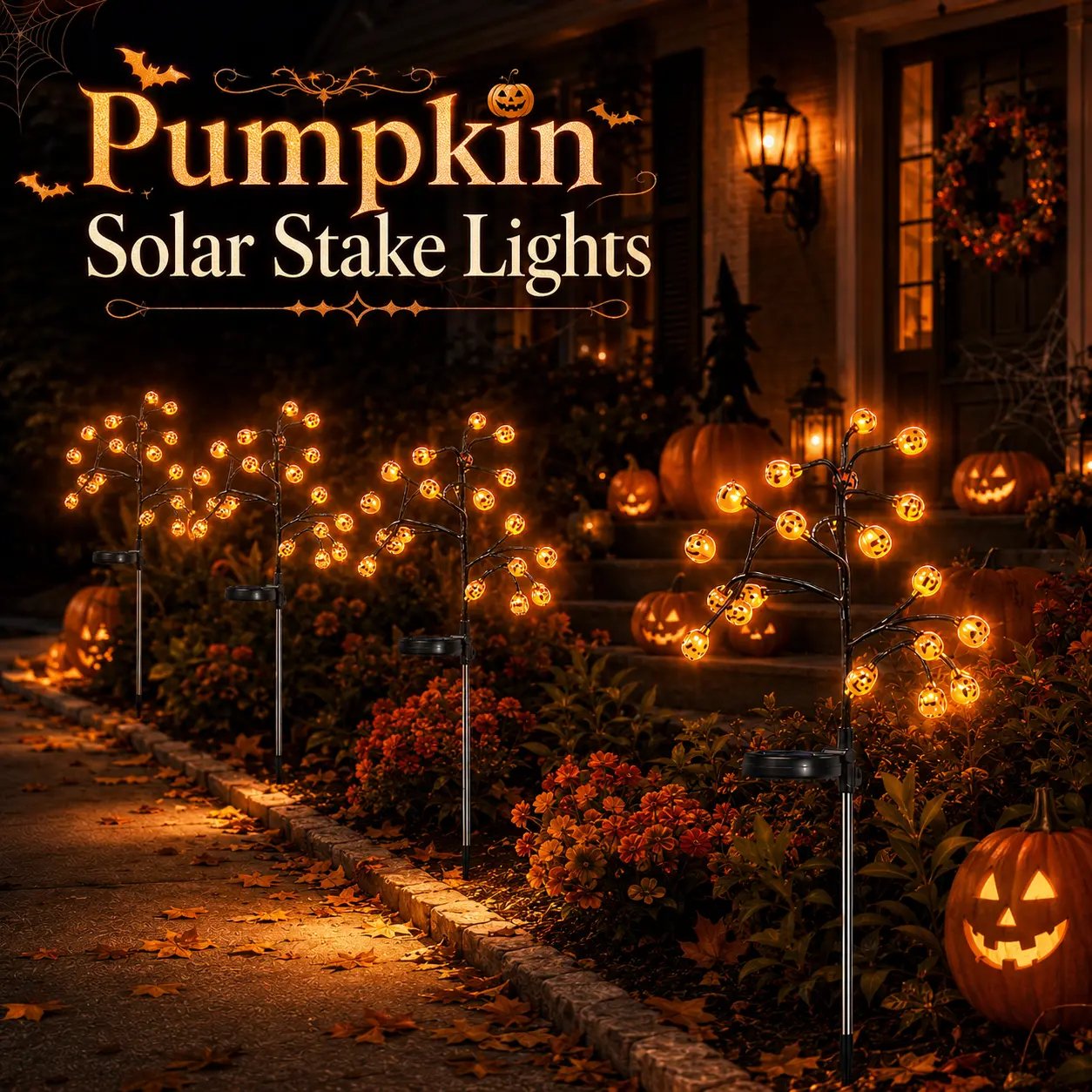 Pumpkin solar branch lights for Halloween outdoor decor