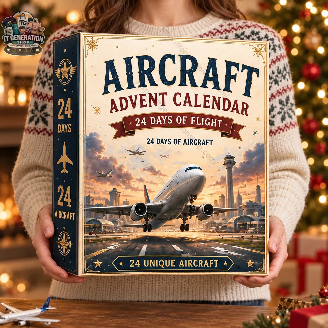 Person holding an Aircraft Advent Calendar featuring 24 days of aviation-themed surprises.