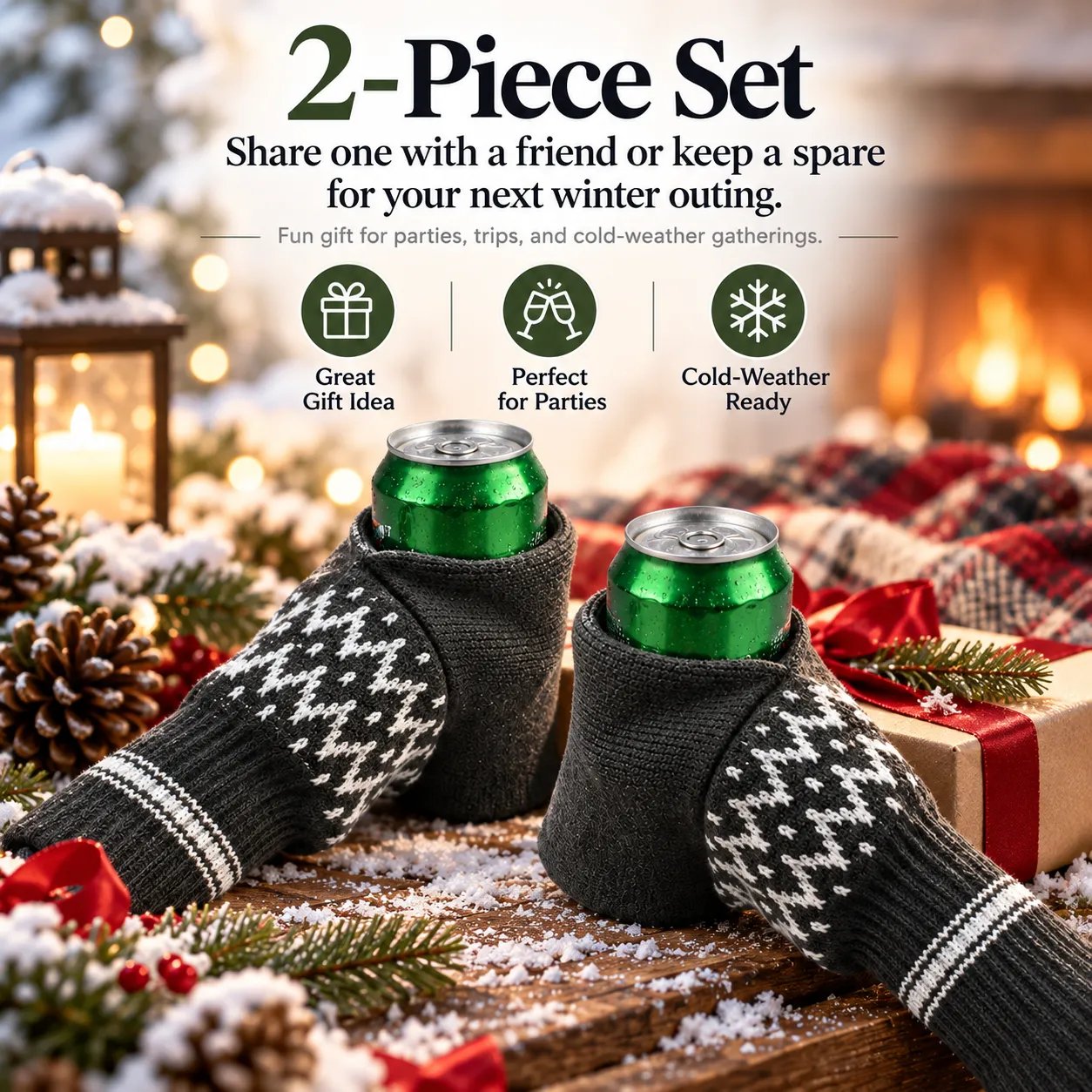 Two piece beer mitten glove winter gift set