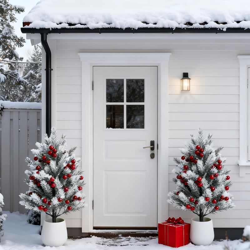 Two artificial pine trees with 14 red berries, evergreen decorations suitable for gardens, patios, and doorways - maintenance-free artificial cedar shrubs, weatherproof and durable, enhancing garden aesthetics. Two artificial pine trees with 14 red berries, evergreen decorations suitable for gardens, patios, and doorways - maintenance-free artificial cedar shrubs, weatherproof and durable, enhancing garden aesthetics.