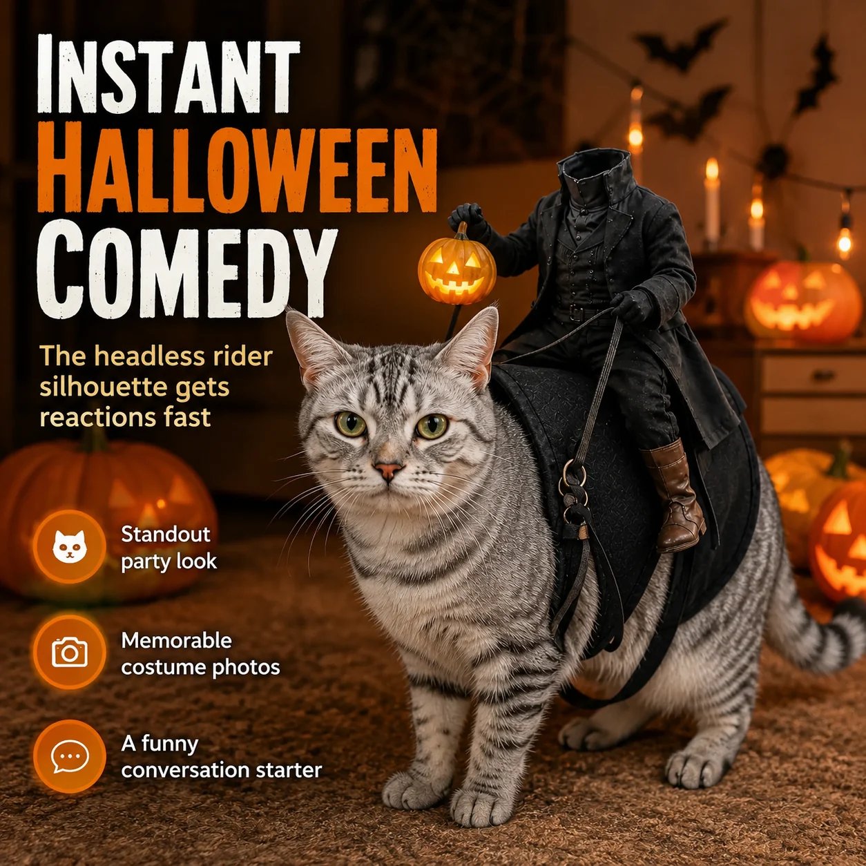 Headless Horseman pet costume in motion