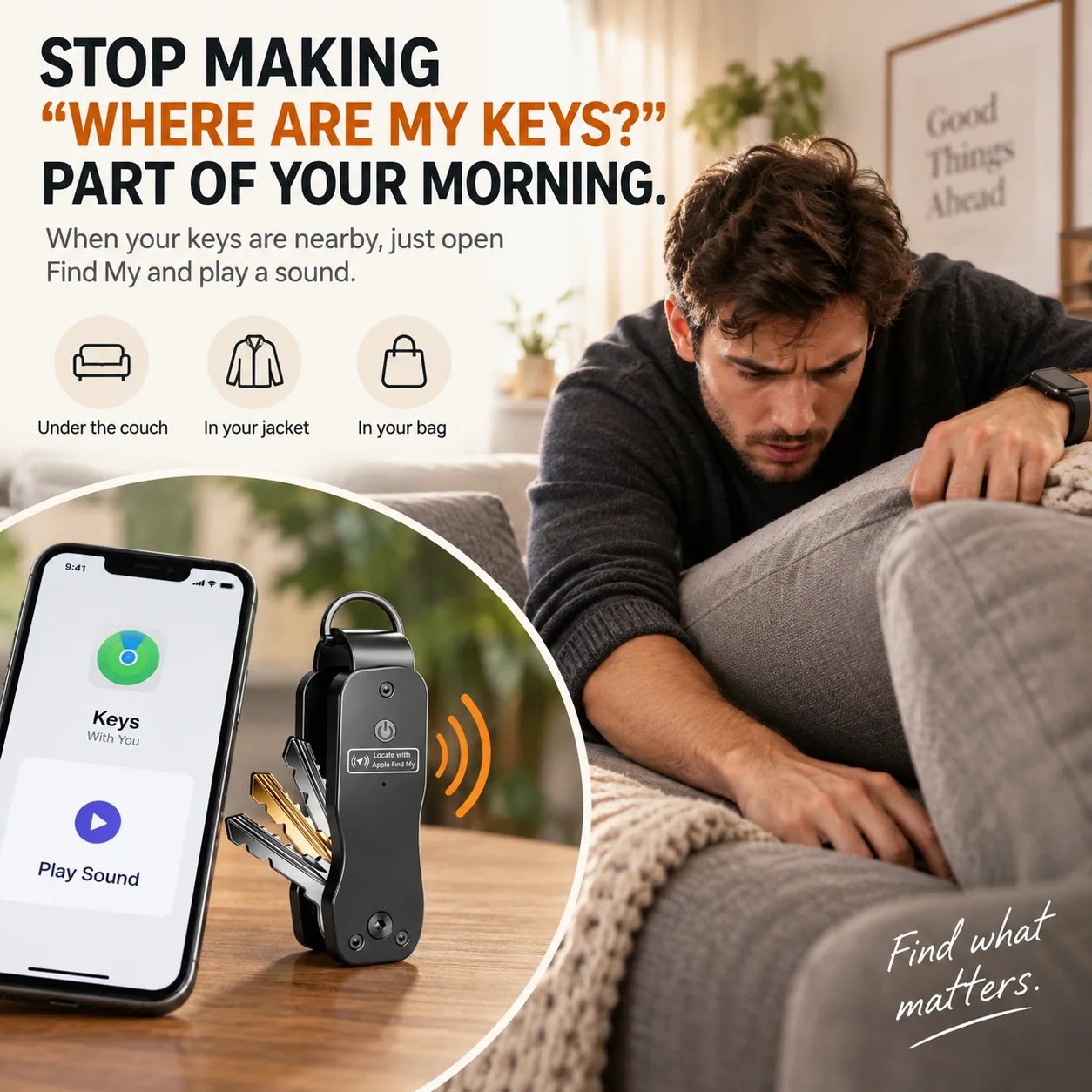 Person searching for misplaced keys at home Person searching for misplaced keys at home