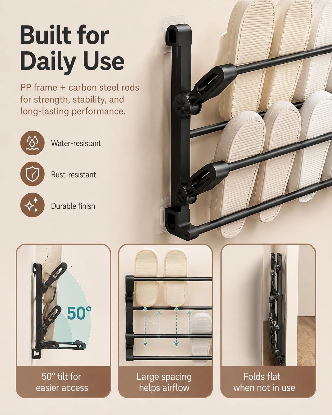 Foldable slipper rack construction and design