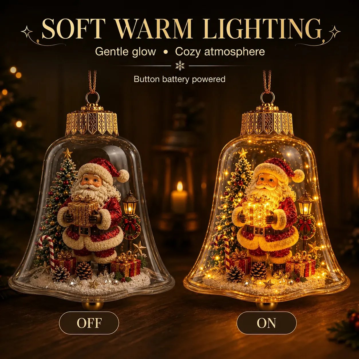 Warm Light Christmas Ornament On and Off