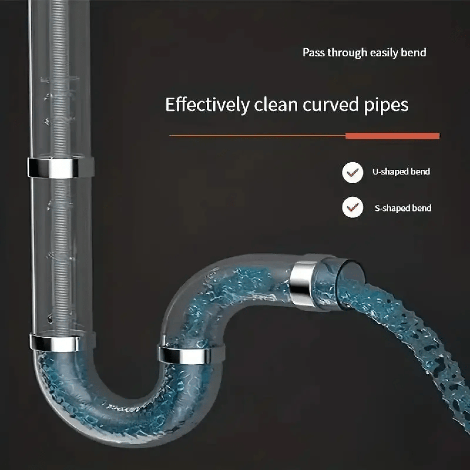 Steel construction detail of flexible drain clog remover