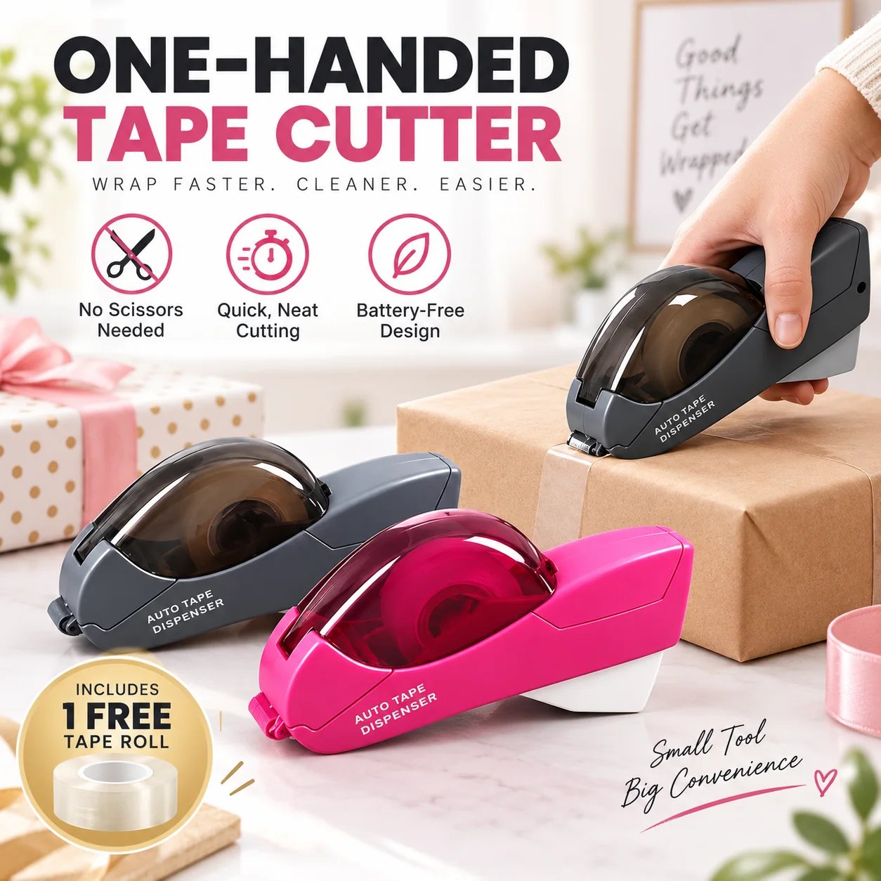 One-handed portable tape cutter