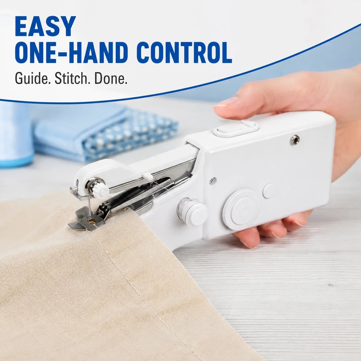 One-hand control of the portable sewing machine