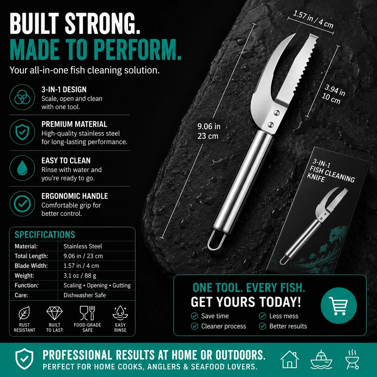 Fish cleaning tool for home outdoor and professional prep