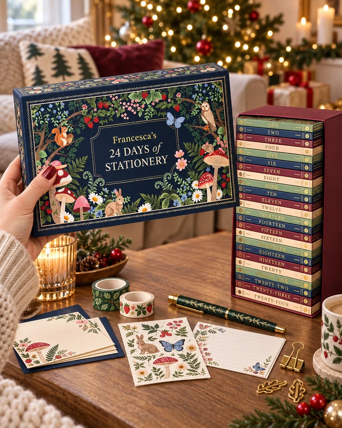 Holding the botanical Stationery Advent Calendar