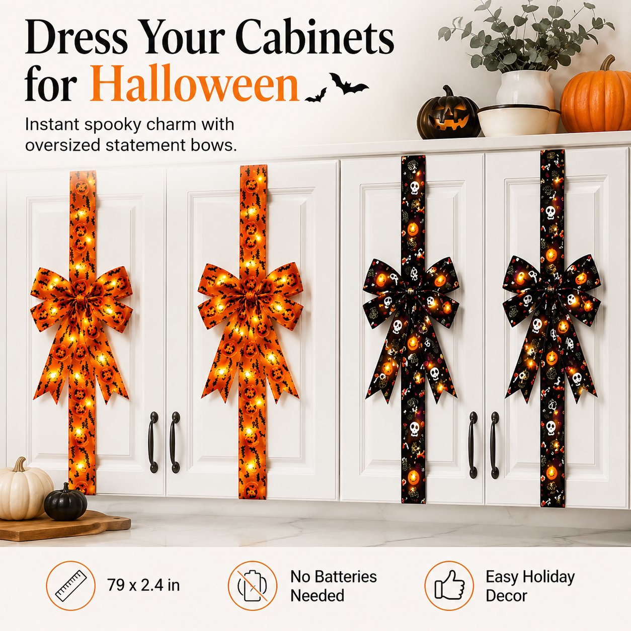 Halloween cabinet door bow ribbon decorations