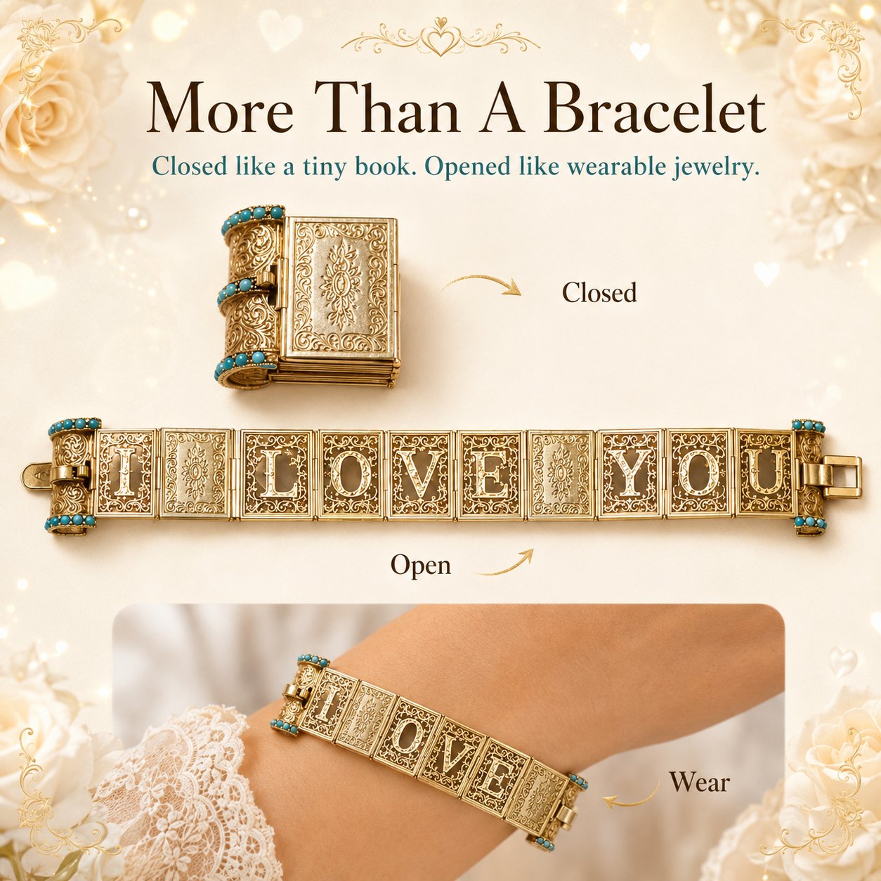 I Love You hidden message vintage bracelet gift