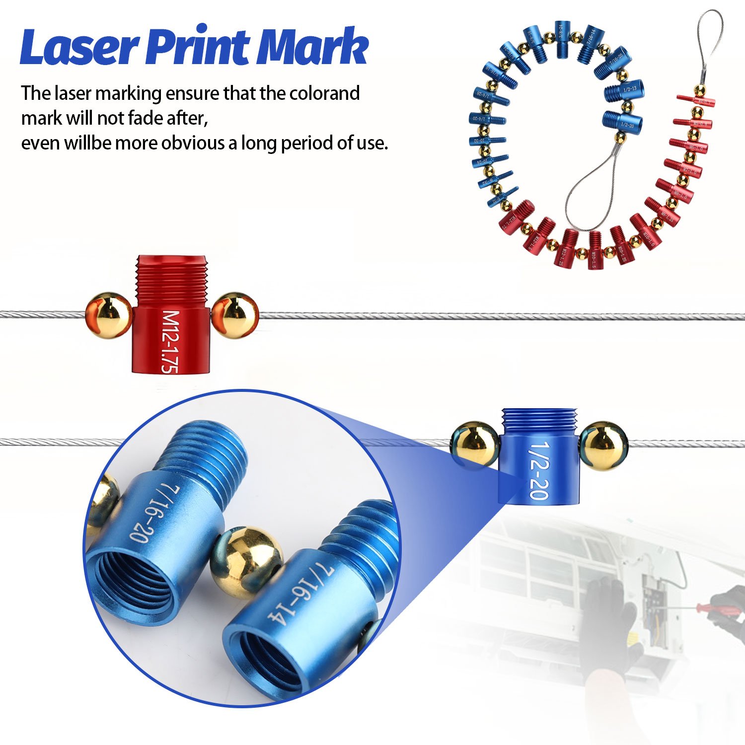 laser print markings on nut and bolt size gauges