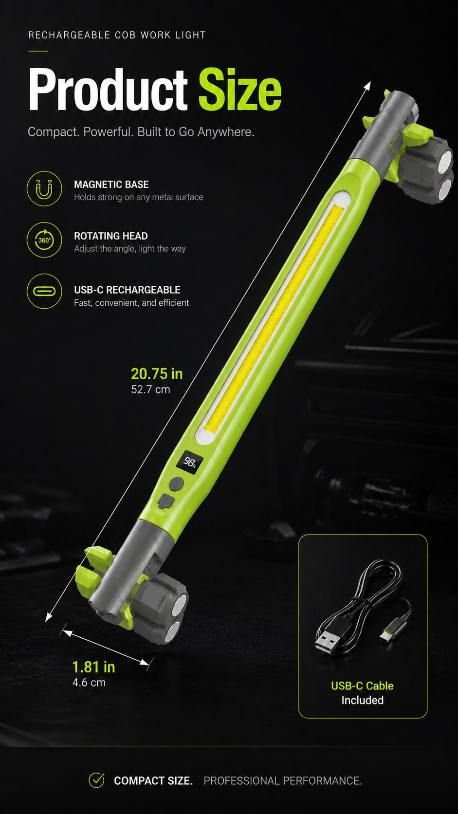 Rechargeable COB Work Light, USB-C Magnetic LED InspectionLight with Hook & Clamp, 360° Rotating Portable GarageMechanic Light for Car Repair, Emergency, Camping, Father'sDay Gifts for Men Dad Rechargeable COB Work Light, USB-C Magnetic LED InspectionLight with Hook & Clamp, 360° Rotating Portable GarageMechanic Light for Car Repair, Emergency, Camping, Father'sDay Gifts for Men Dad
