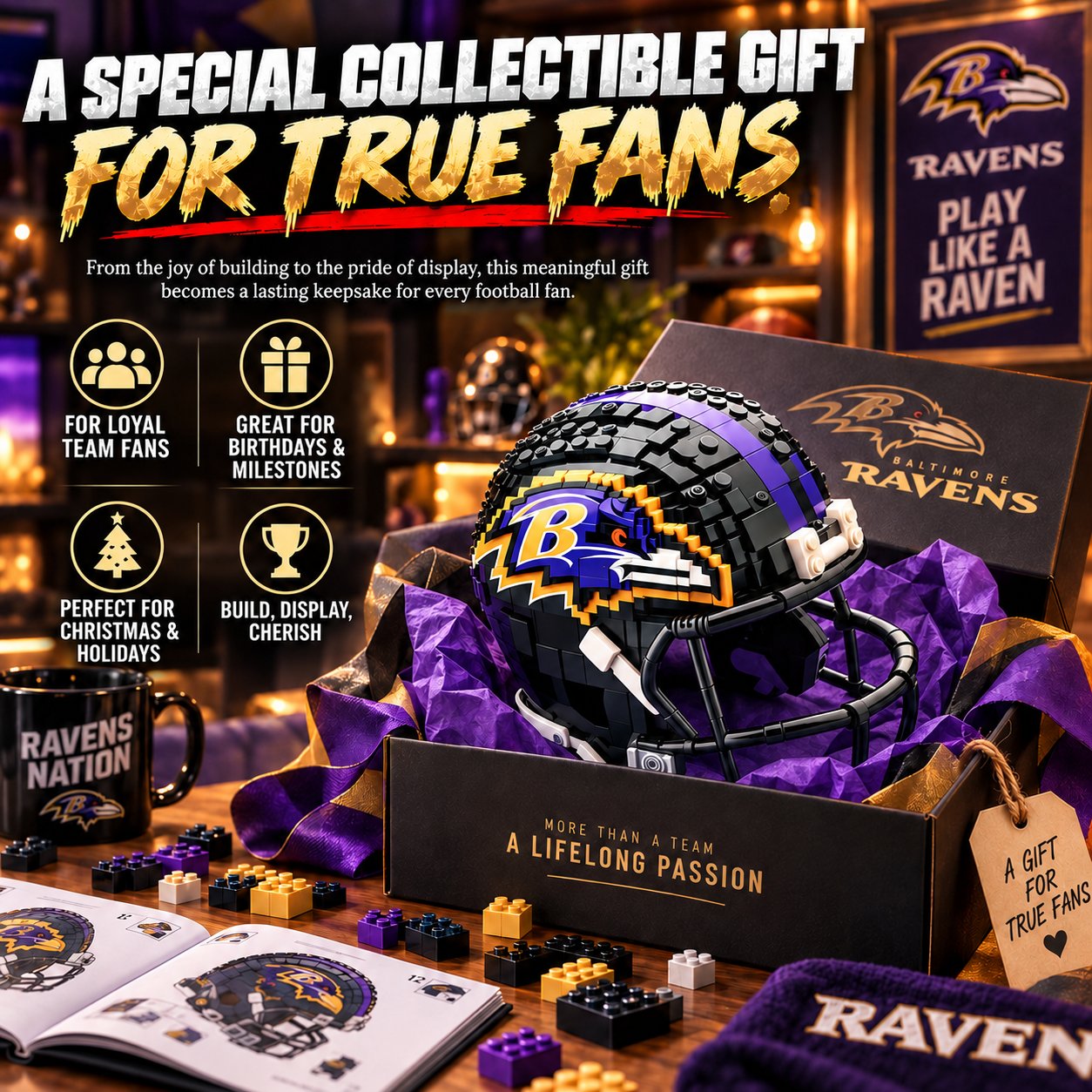 Football helmet building block set as a collectible gift