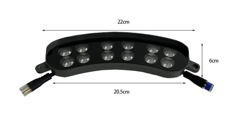 Dimensions of modular curved LED tree ring light segment