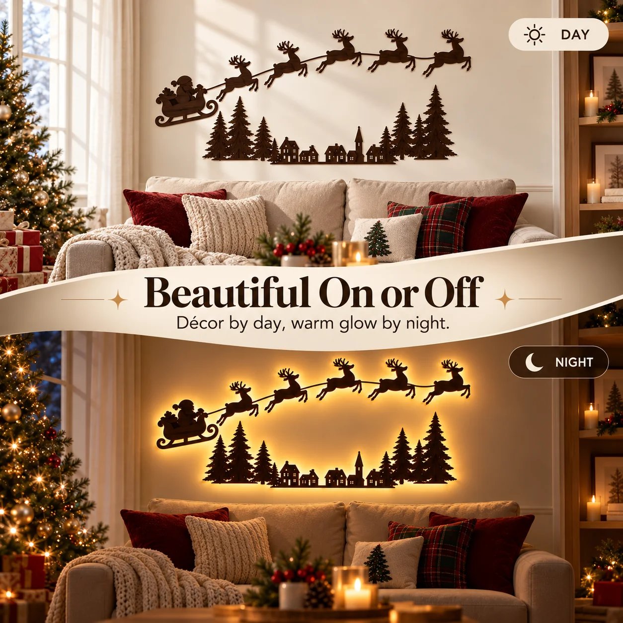 Christmas wall light decor styled in cozy living room