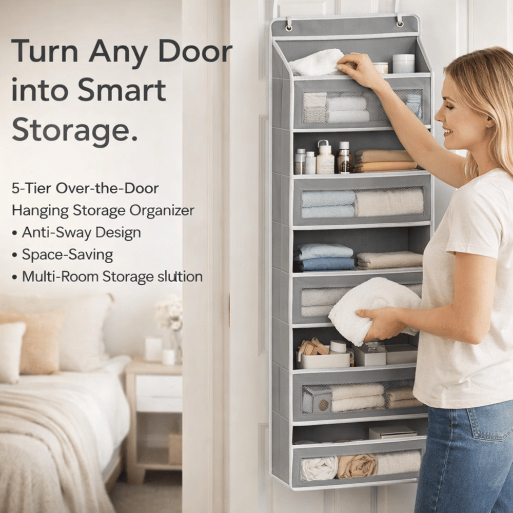 reinforced anti sway hanging door organizer