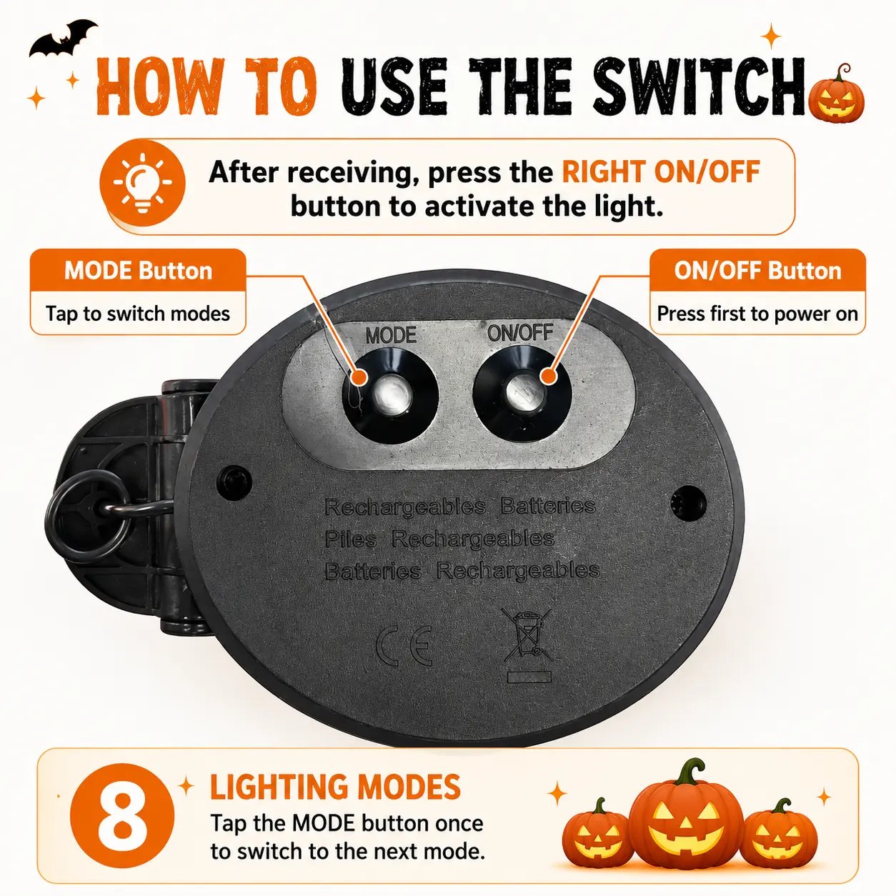 Eight lighting modes for pumpkin solar lights