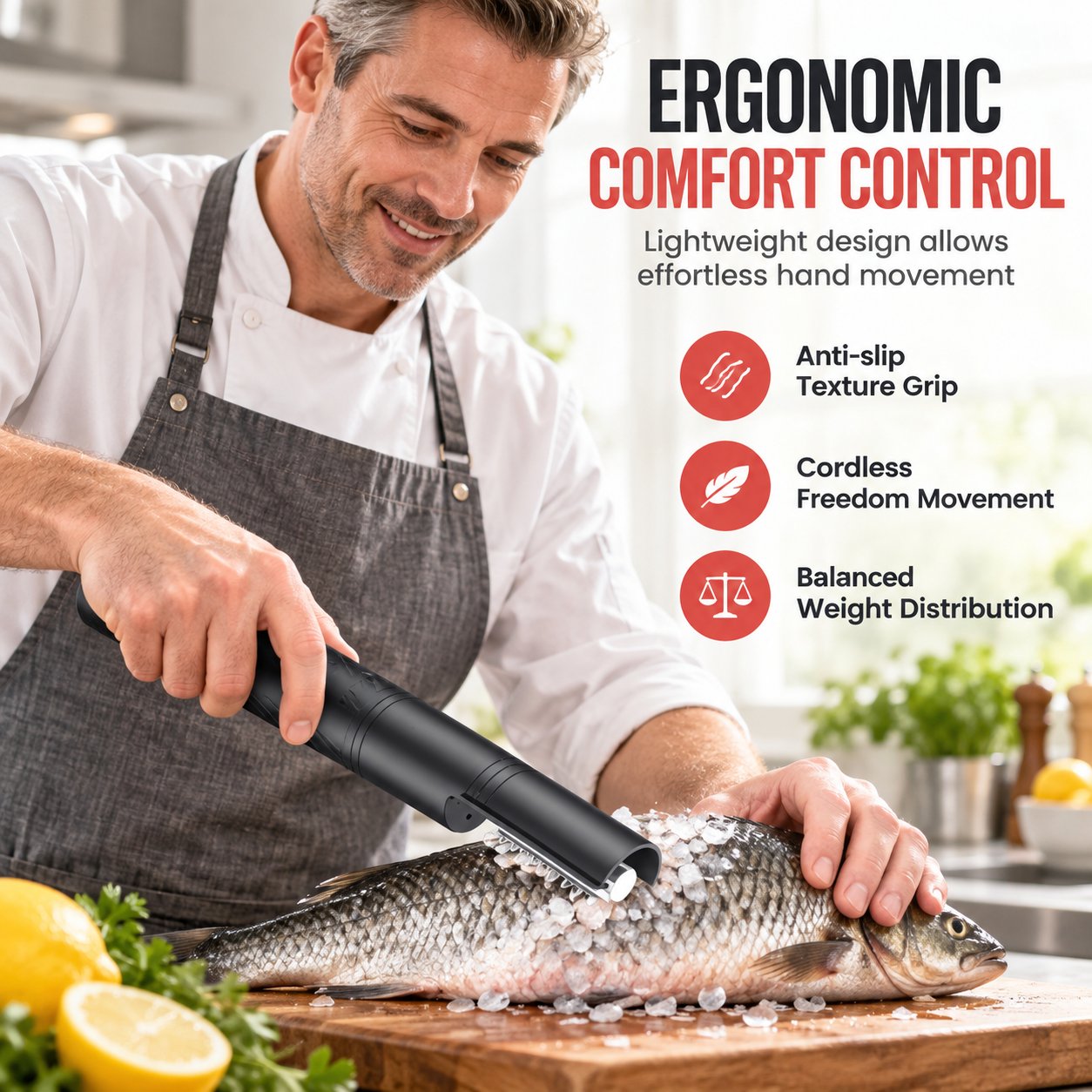 Ergonomische handgreep van de elektrische vissenschubber