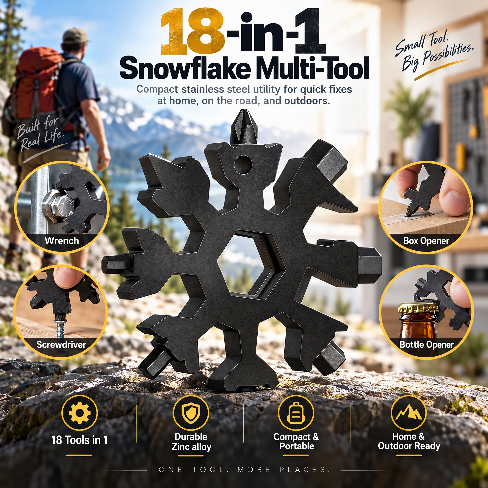 18-in-1 Snowflake Multi-Tool precision CNC formed