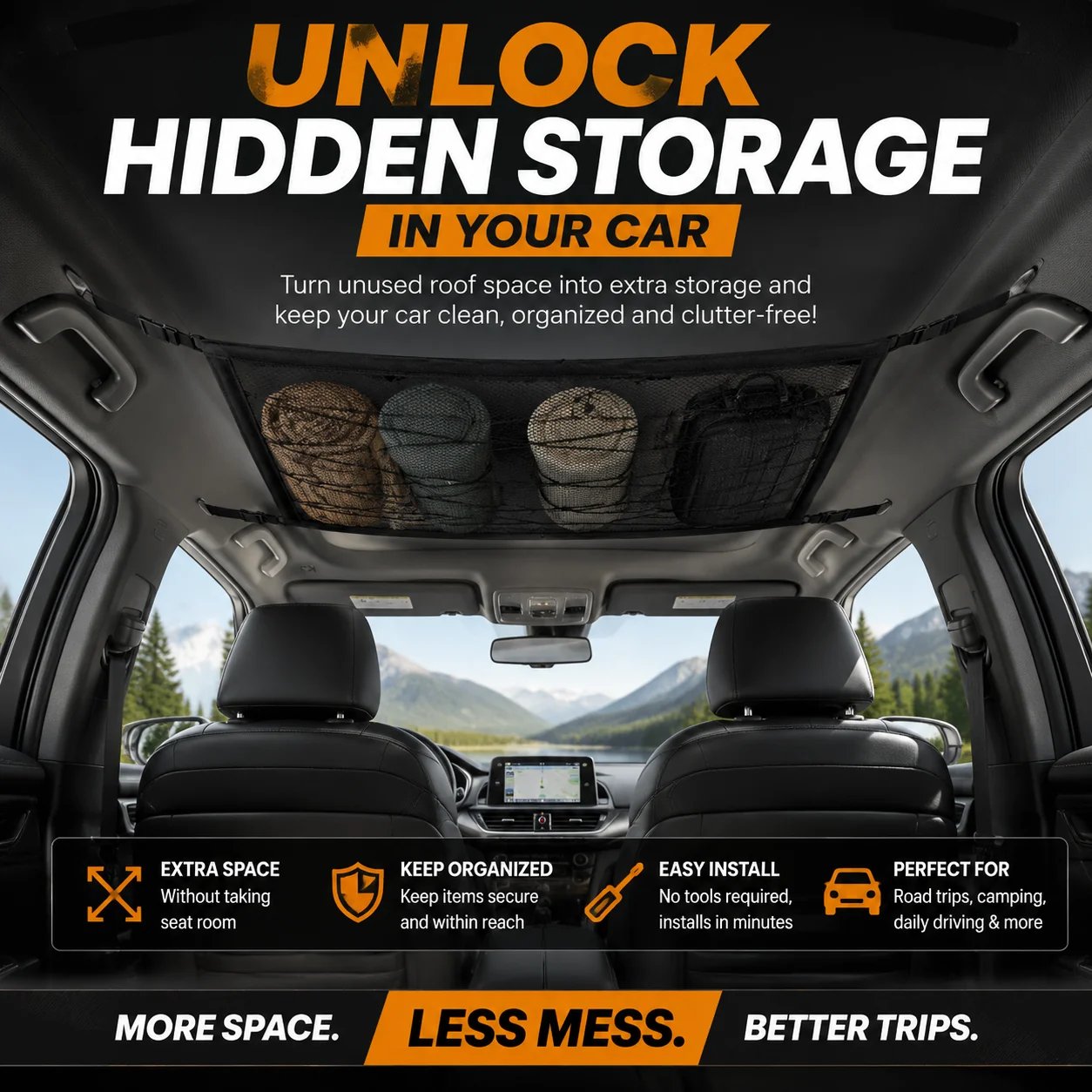 Car Ceiling Cargo Net Organizer