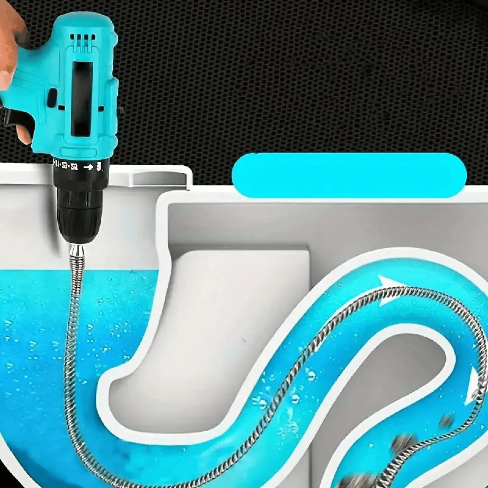 Flexible drain auger cable bending through pipe curves