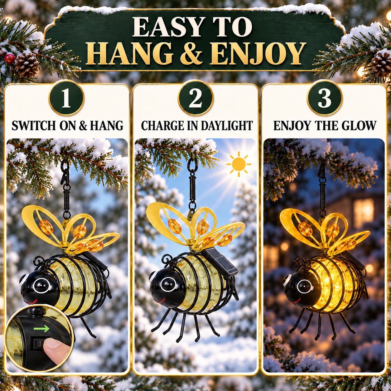 Three simple steps to use the solar bee garden light
