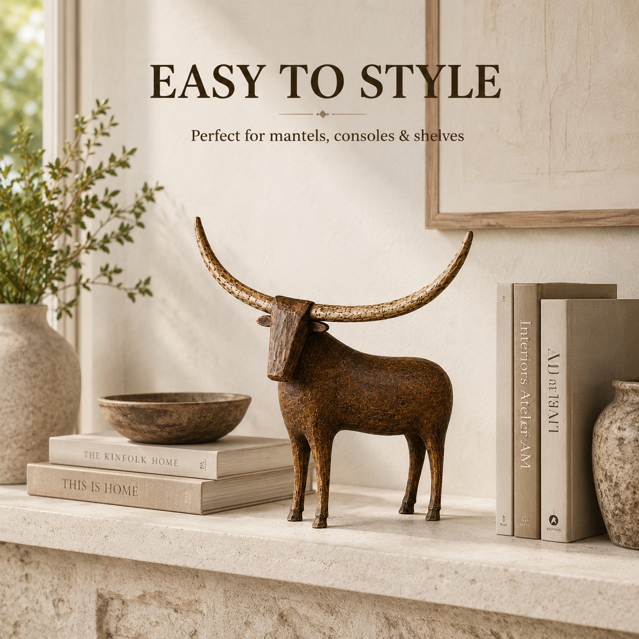 Rustic longhorn accent styled in a home