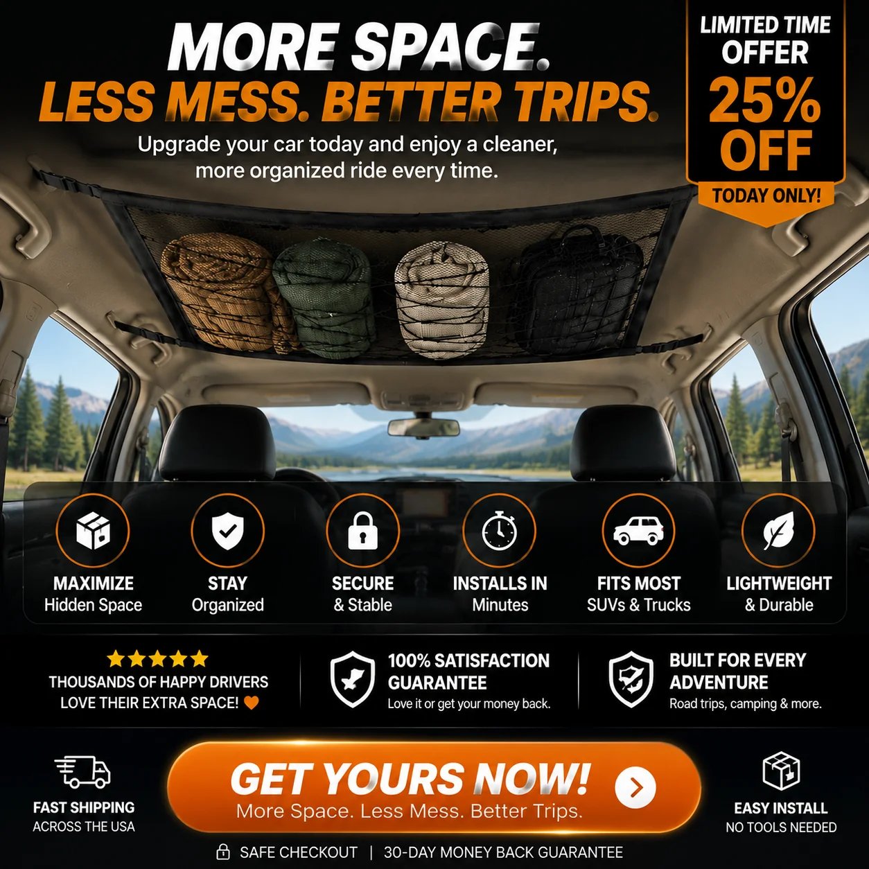 Car Ceiling Cargo Net Organizer