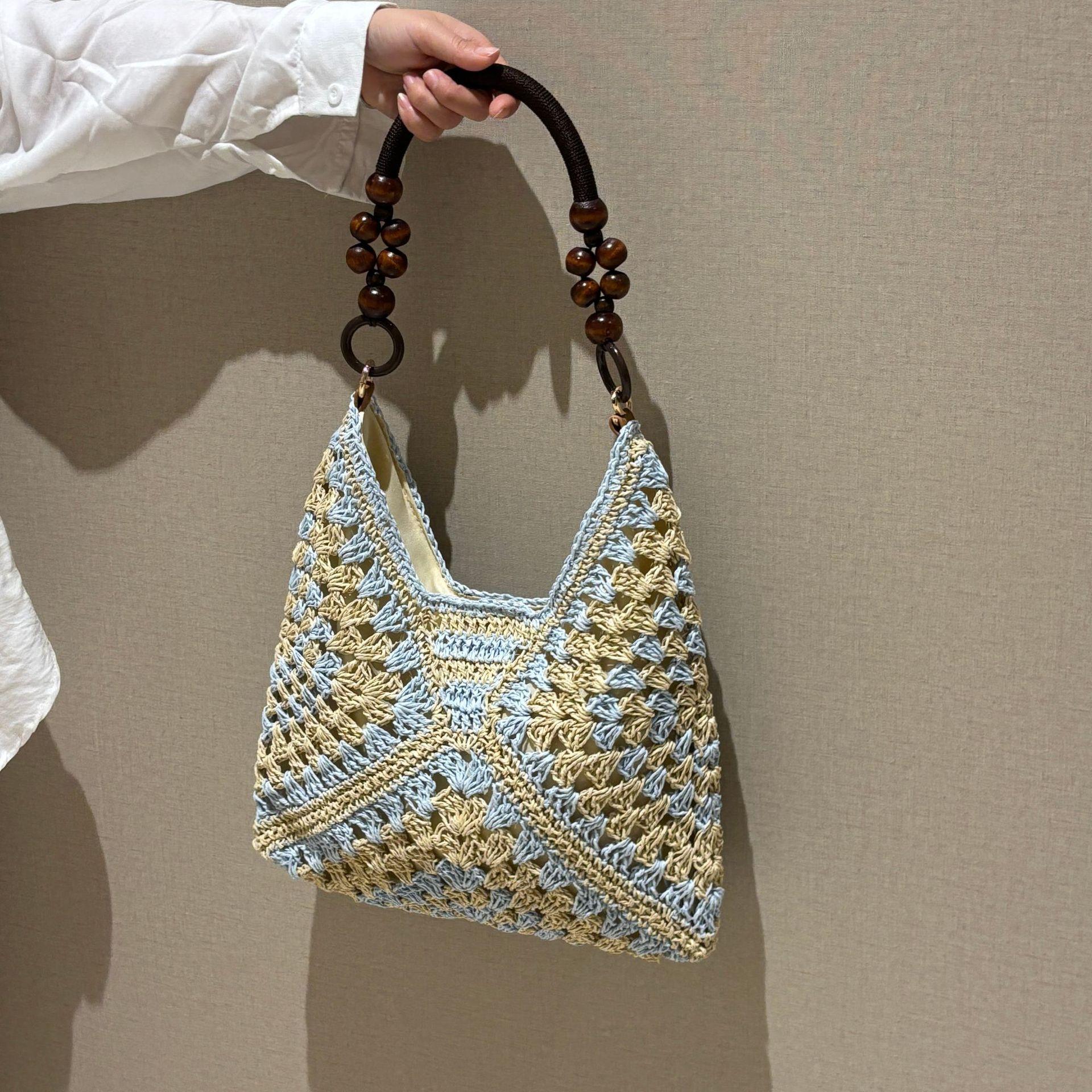New Fashionable Handmade Woven Bag Versatile Paper Rope Crochet Straw Shoulder Bag for Beach & Vacation Style Lightweight Functional Summer Accessory New Fashionable Handmade Woven Bag Versatile Paper Rope Crochet Straw Shoulder Bag for Beach & Vacation Style Lightweight Functional Summer Accessory