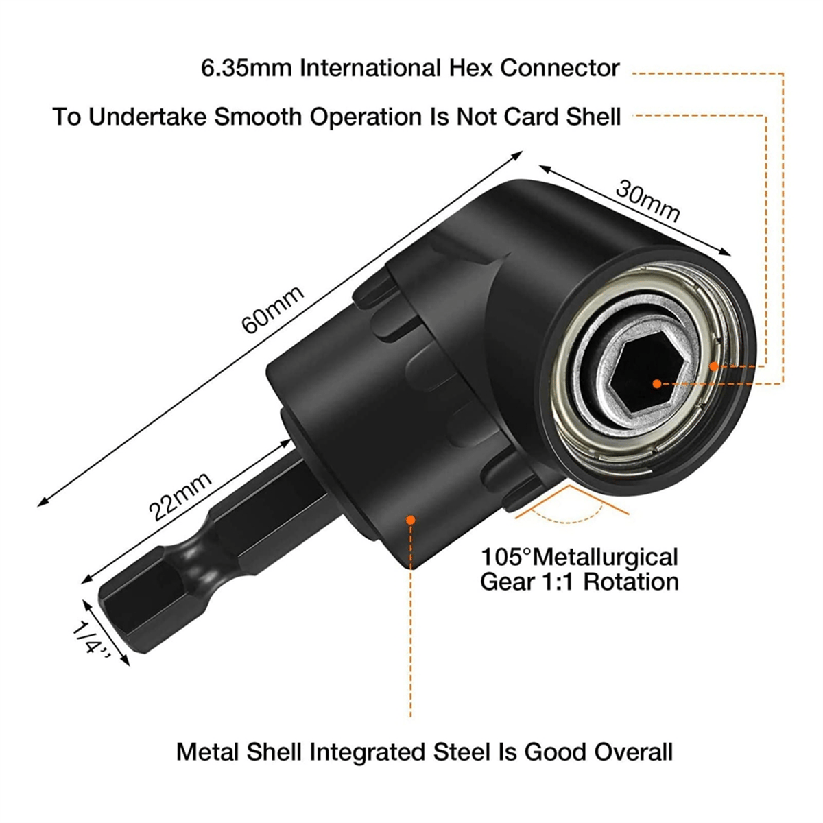6Pcs Right Angle Drill Attachment Set with 105° Angle Drill Adapter and Impact Grade Socket Adapter
