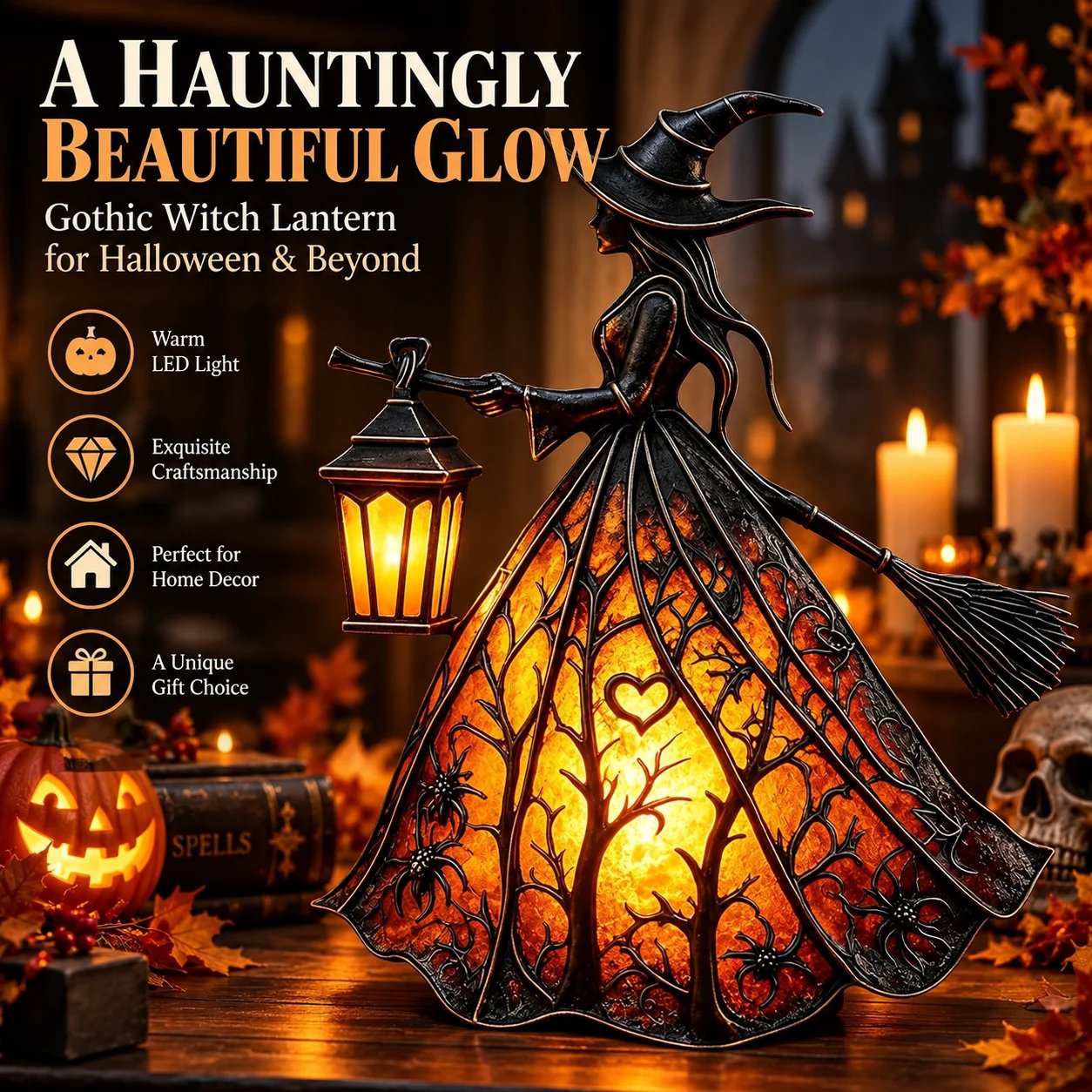 7 inch lighted Gothic witch Halloween figurine