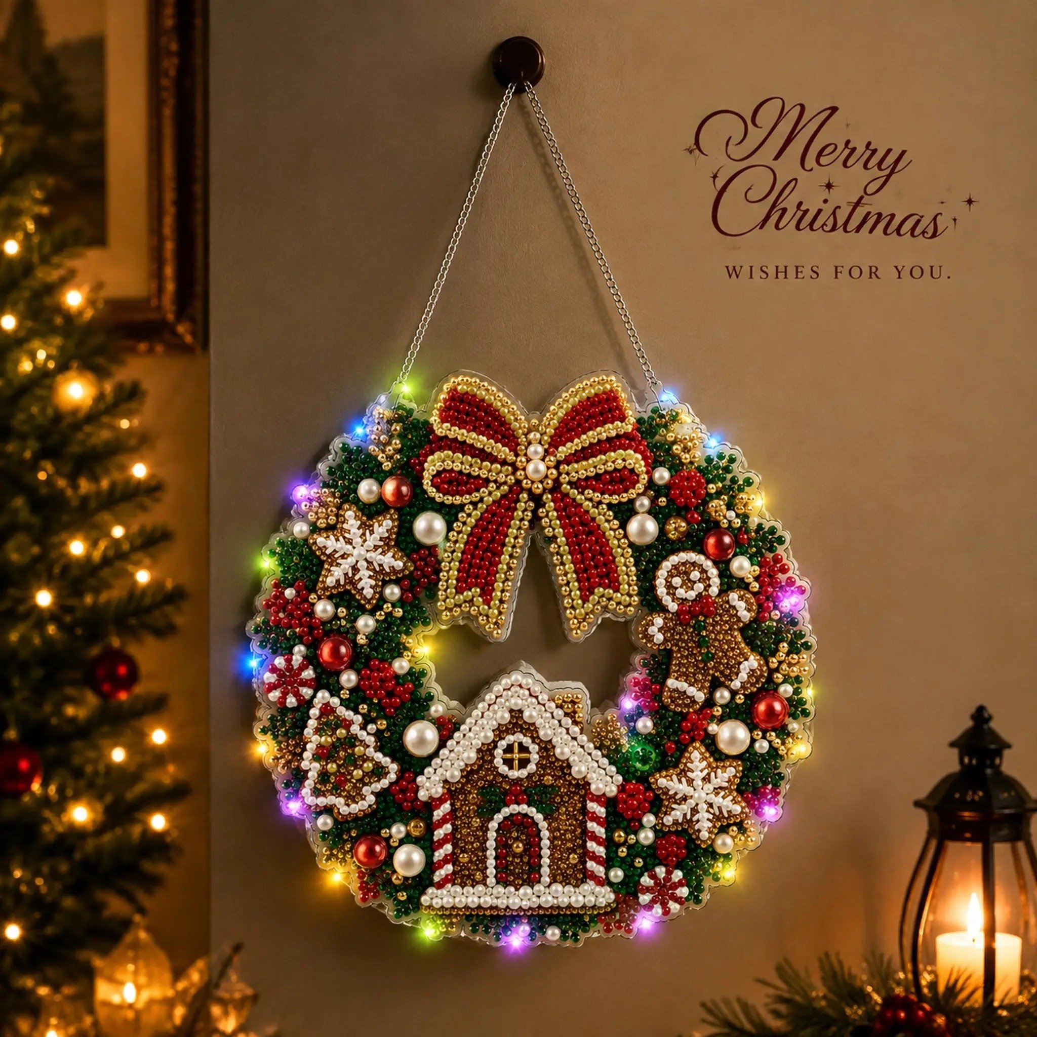 Christmas diamond painting ornament hanging on wall