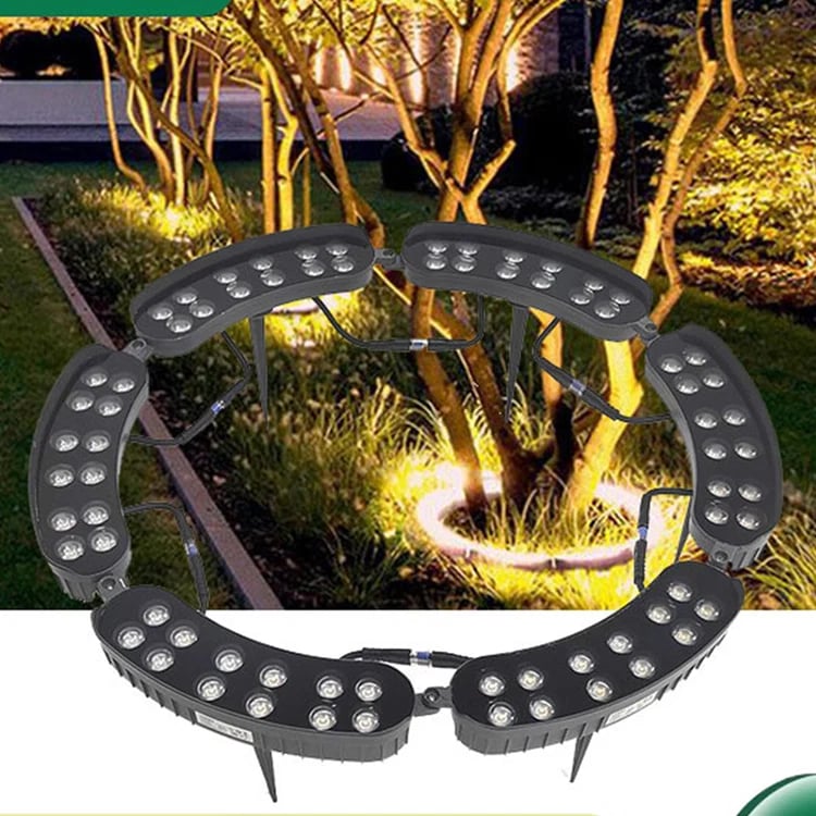 Modular LED tree ring landscape light with curved connected segments