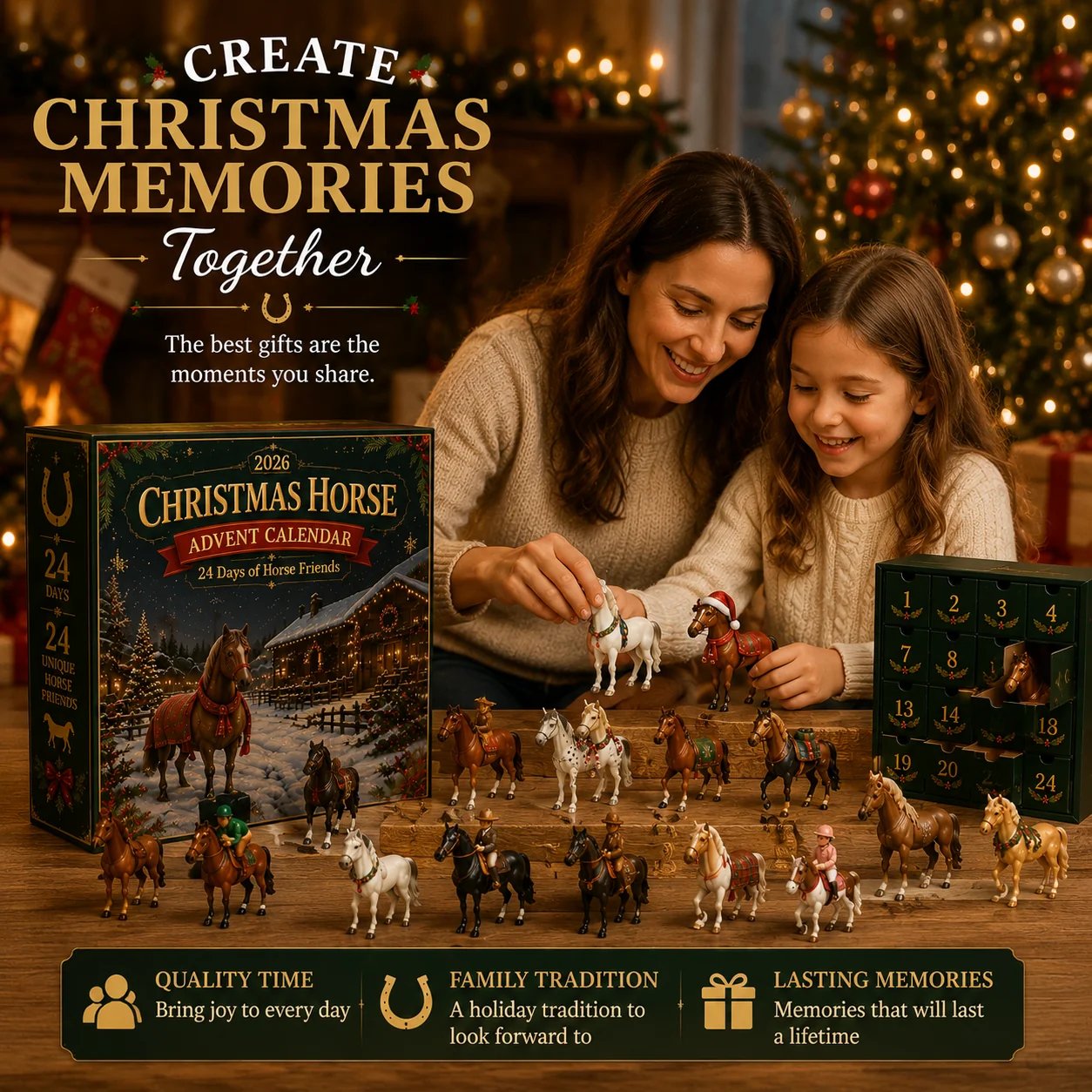 Family creating Christmas memories with the horse advent calendar