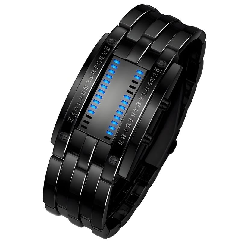 Cyberpunk Binary LED Watch – "Only Geeks Get It" – Futuristic, unique & eye-catching with blue LED display - Black