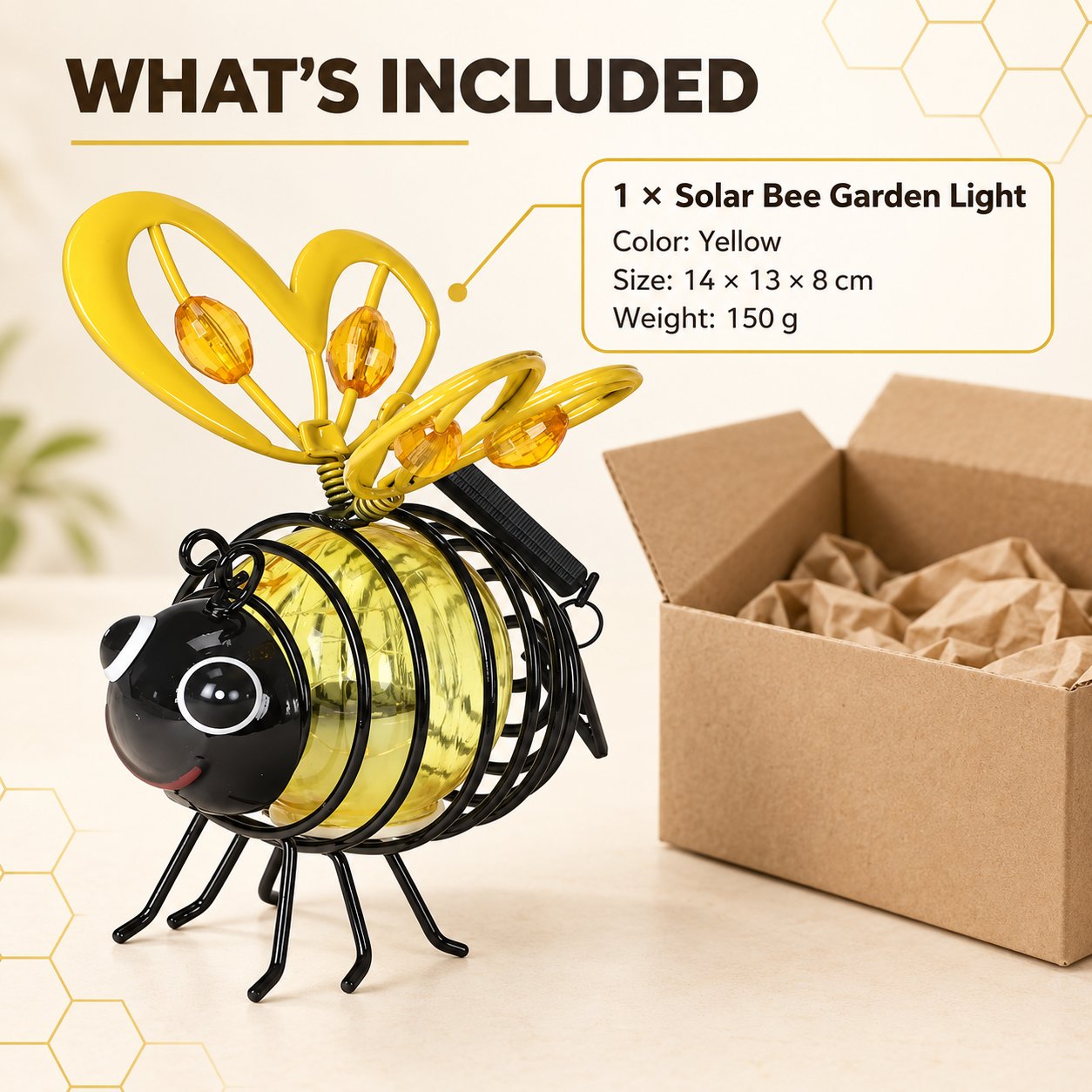 Solar bee garden light package contents