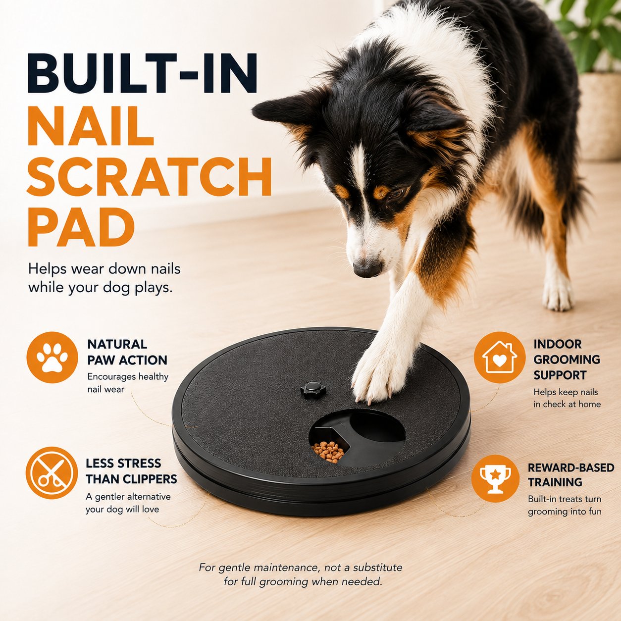 Built-in textured nail scratch pad on dog feeder
