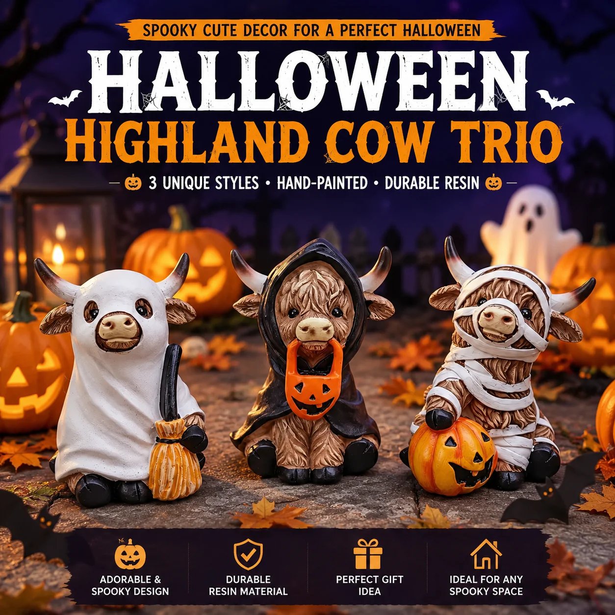 Halloween Highland Cow Resin Figurines